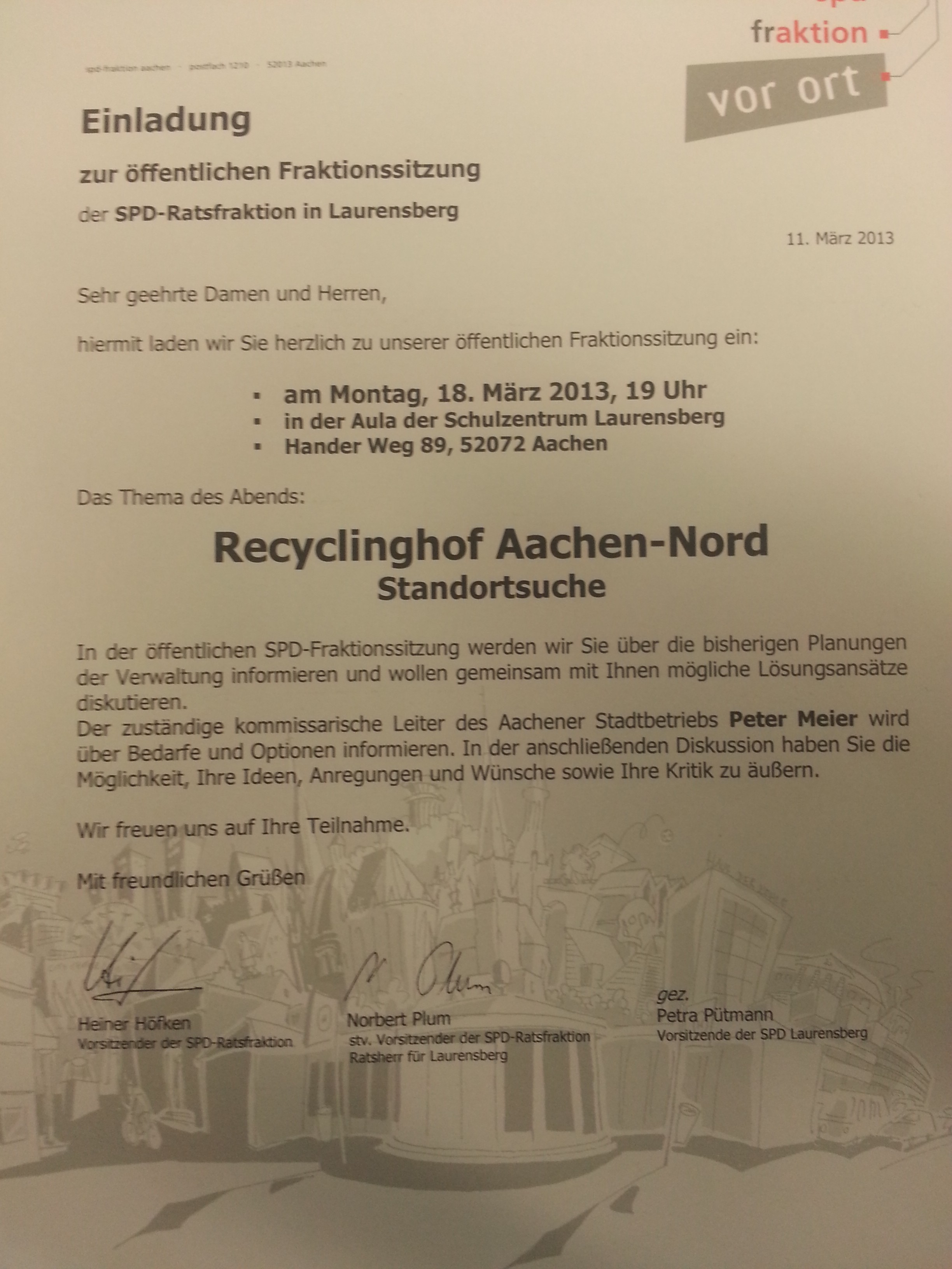 SPD Ratsfraktion tagt öffentlich zum Receyclinghof in der Soers
